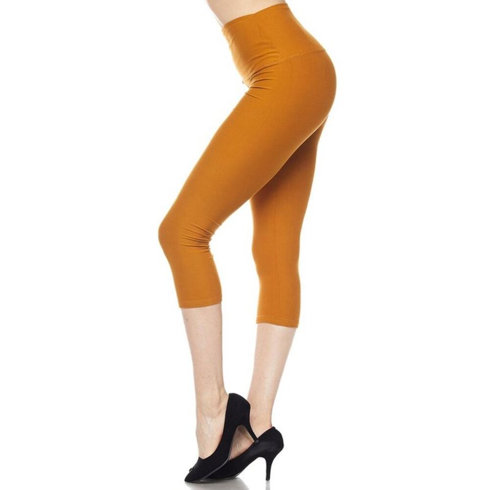 World of Leggings Brushed Basic Solid High Waisted Capris - 5 Inch - New Mix